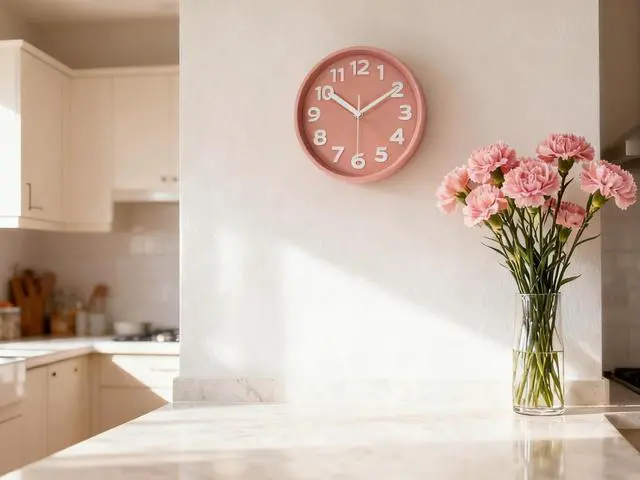 Alt view image 4 of 7 - 8-Inch Pink Modern Wall Clock Silent Non-Ticking, 3D Large Numbers, Accurate Timekeeping | Decorative Wall & Desk Clock with Stand for Living Room, Bedroom, Kitchen, or Office
