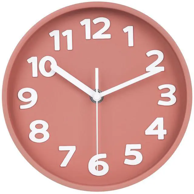 Alt view image 5 of 7 - 8-Inch Pink Modern Wall Clock Silent Non-Ticking, 3D Large Numbers, Accurate Timekeeping | Decorative Wall & Desk Clock with Stand for Living Room, Bedroom, Kitchen, or Office
