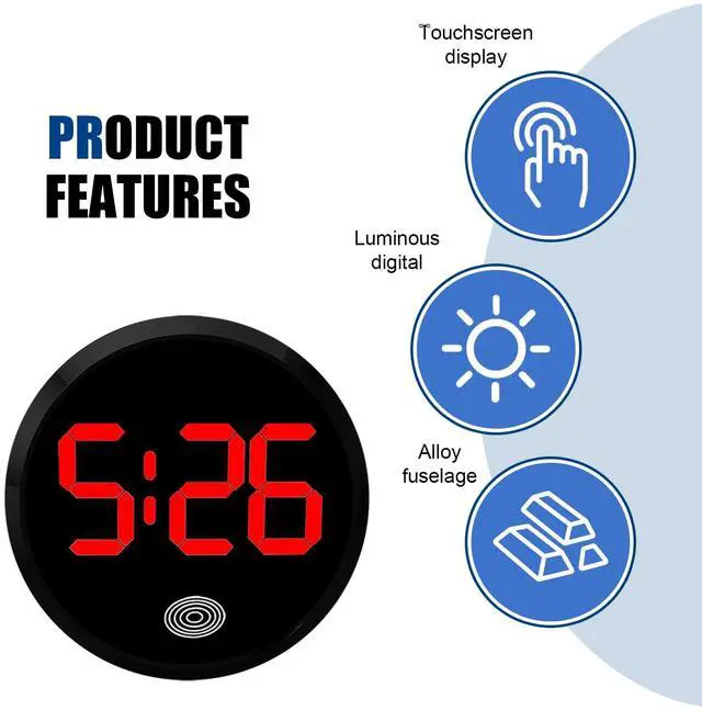 Alt view image 3 of 7 - Digital Dashboard Car Clock, Stick On LED Touch Activated Digital Display Clock, Alloy Luminous Interior Decorative Accessory, Universal for Most Cars, E-Bikes, Study Desks (Red)