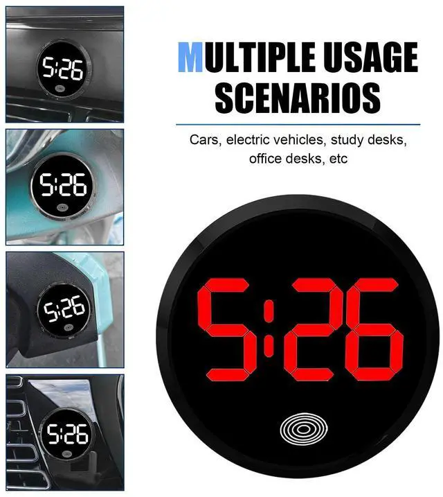 Alt view image 7 of 7 - Digital Dashboard Car Clock, Stick On LED Touch Activated Digital Display Clock, Alloy Luminous Interior Decorative Accessory, Universal for Most Cars, E-Bikes, Study Desks (Red)