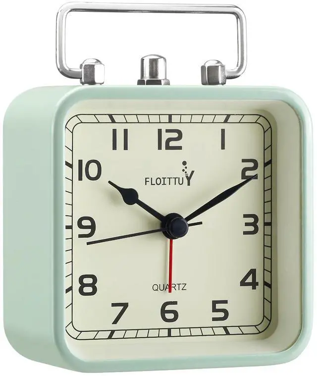 Main image of Square Metal Beep Alarm Clock Silent No Ticking, Snooze and Battery Operated, Night Light and Desk Clock for Bedroom/Travel/Kids, Easy Set(Green)