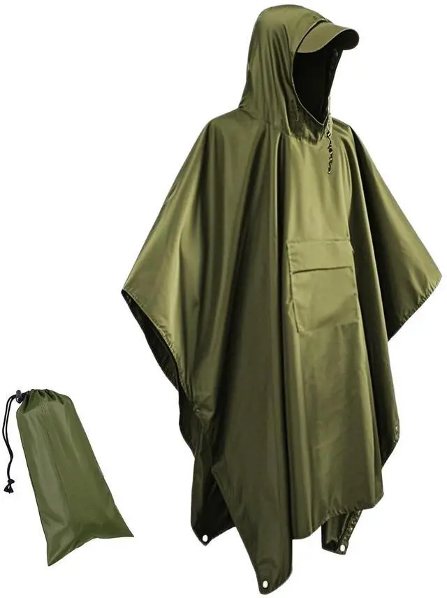 Main image of Lightweigh Hooded Rain Poncho Raincoat Jacket for Men Women Rain Coat with Pocket Adult Outdoor Hiking (US, Alpha, One Size, Regular, Regular, Green)