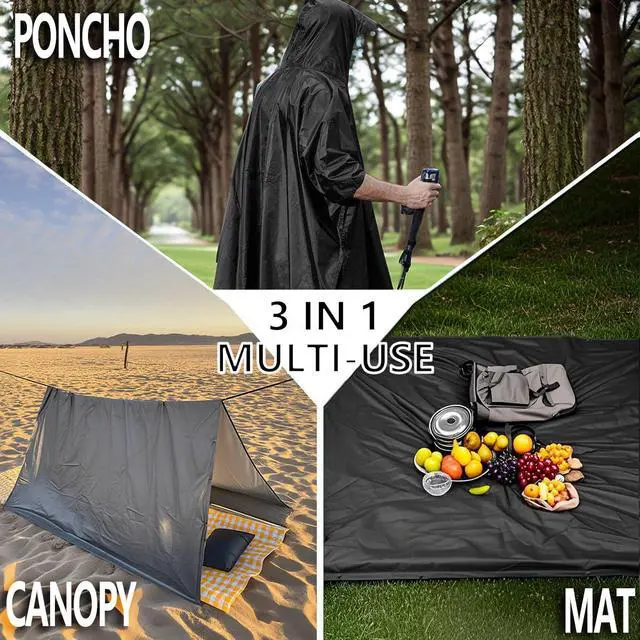 Alt view image 2 of 5 - Lightweigh Hooded Rain Poncho Raincoat Jacket for Men Women Rain Coat with Pocket Adult Outdoor Hiking (US, Alpha, One Size, Regular, Regular, Green)