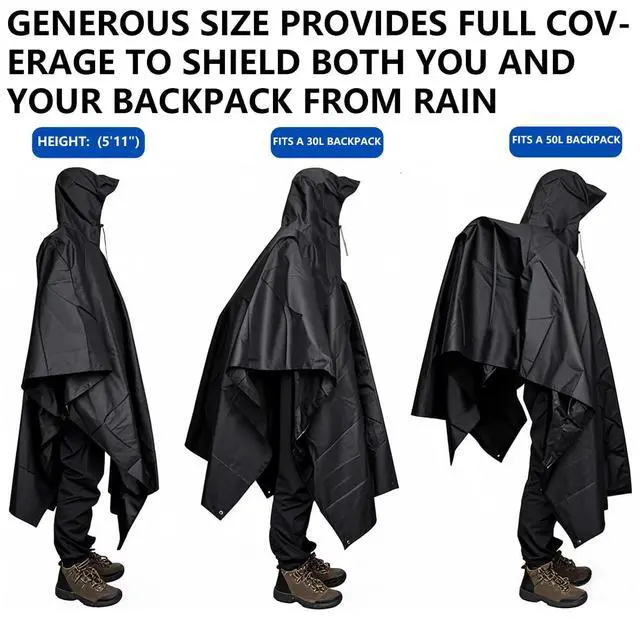 Alt view image 4 of 5 - Lightweigh Hooded Rain Poncho Raincoat Jacket for Men Women Rain Coat with Pocket Adult Outdoor Hiking (US, Alpha, One Size, Regular, Regular, Green)