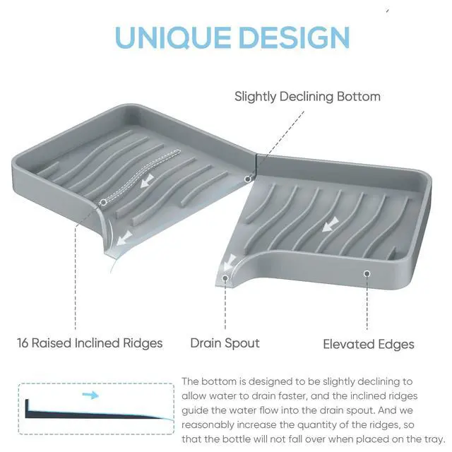 Alt view image 3 of 7 - Kitchen Sink Tray,Self Draining Kitchen Soap Tray Soap Holder Silicone Sponge Holder for Kitchen Sink,Kitchen Bathroom Sink Caddy Sink Organizer for Sponge,Soap Dispenser,Dish Scrubber,Palm Brush