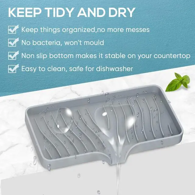 Alt view image 4 of 7 - Kitchen Sink Tray,Self Draining Kitchen Soap Tray Soap Holder Silicone Sponge Holder for Kitchen Sink,Kitchen Bathroom Sink Caddy Sink Organizer for Sponge,Soap Dispenser,Dish Scrubber,Palm Brush
