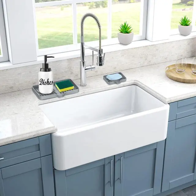 Alt view image 6 of 7 - Kitchen Sink Tray,Self Draining Kitchen Soap Tray Soap Holder Silicone Sponge Holder for Kitchen Sink,Kitchen Bathroom Sink Caddy Sink Organizer for Sponge,Soap Dispenser,Dish Scrubber,Palm Brush