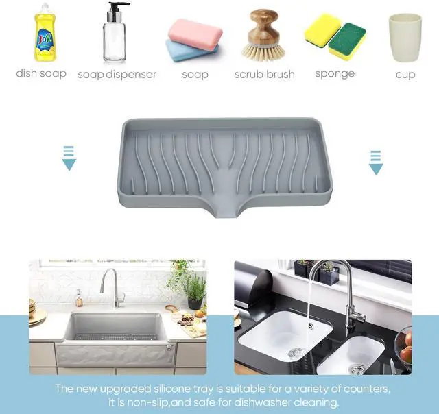 Alt view image 5 of 7 - Kitchen Sink Tray,Self Draining Kitchen Soap Tray Soap Holder Silicone Sponge Holder for Kitchen Sink,Kitchen Bathroom Sink Caddy Sink Organizer for Sponge,Soap Dispenser,Dish Scrubber,Palm Brush