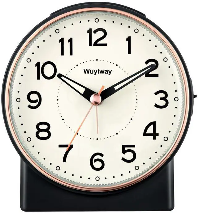 Main image of 4" Battery Operated Retro Analog Alarm Clock,Vintage Decor for Bedroom, Nightstand, Bedside, Desk,Table,Easy Setup, Silent Non Ticking, Lighted on Demand and SnoozeBlack