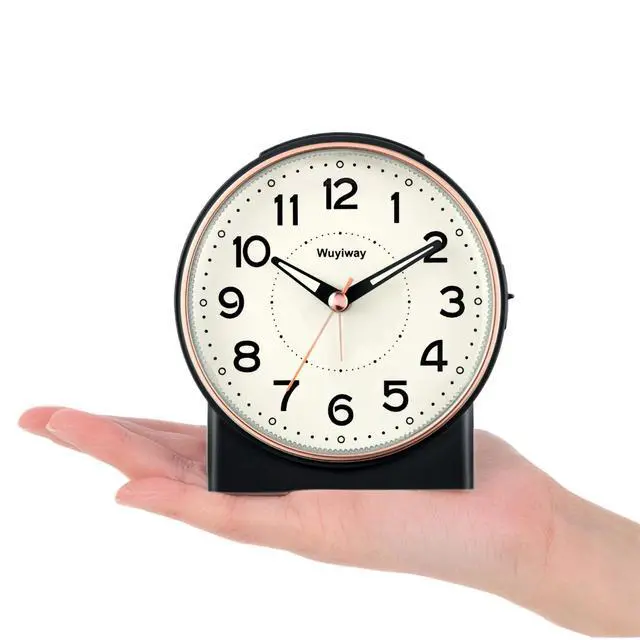 Alt view image 2 of 7 - 4" Battery Operated Retro Analog Alarm Clock,Vintage Decor for Bedroom, Nightstand, Bedside, Desk,Table,Easy Setup, Silent Non Ticking, Lighted on Demand and SnoozeBlack