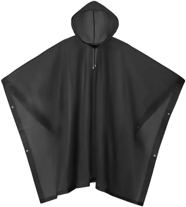 Main image of Waterproof Rain Poncho, Reusable Hooded Raincoat, Black