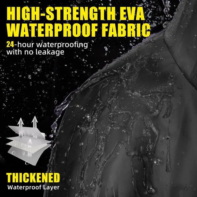 Alt view image 2 of 7 - Waterproof Rain Poncho, Reusable Hooded Raincoat, Black