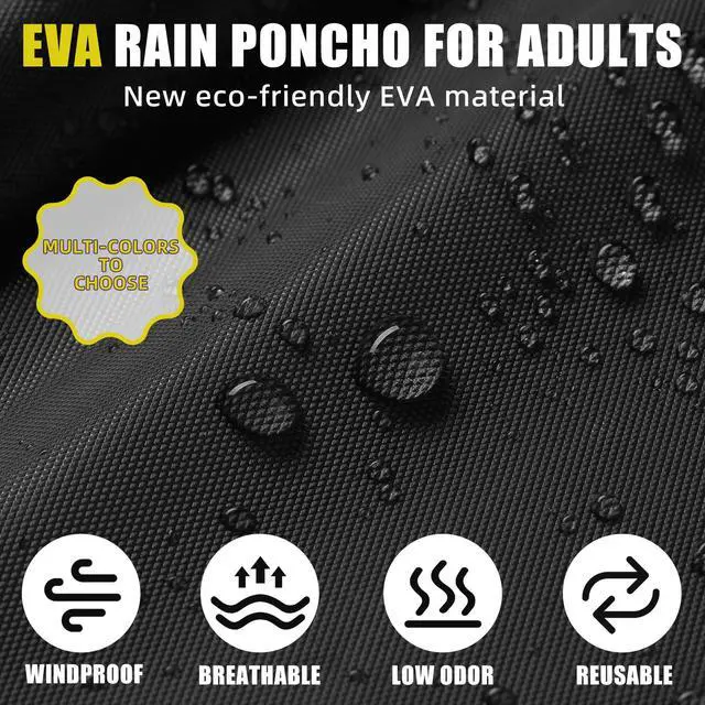 Alt view image 4 of 7 - Waterproof Rain Poncho, Reusable Hooded Raincoat, Black