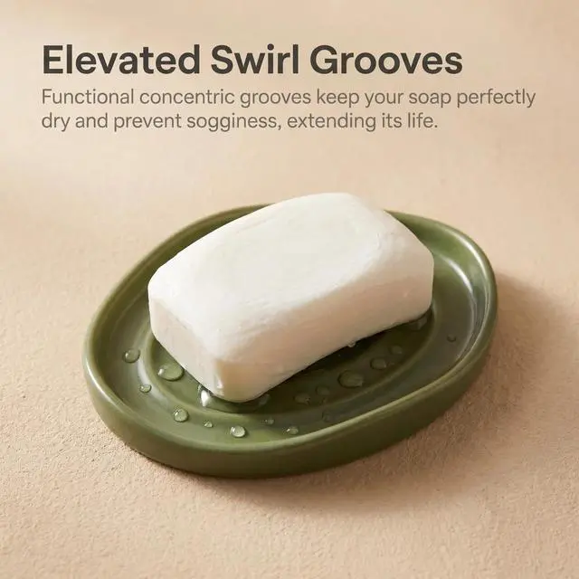 Alt view image 3 of 6 - Soap Dish with Swirl Grooves, Easy to Clean Soap Holder, Soap Saver Tray for Bathroom, Kitchen & Shower (Green)