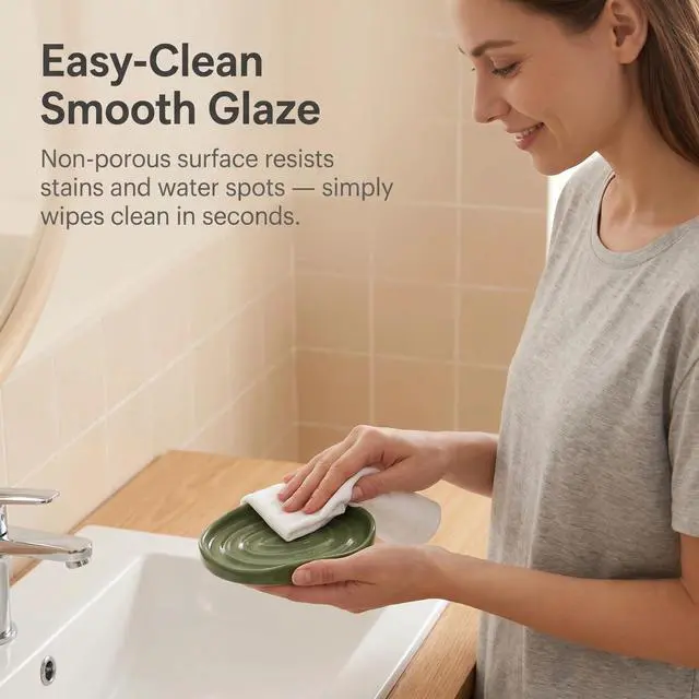 Alt view image 5 of 6 - Soap Dish with Swirl Grooves, Easy to Clean Soap Holder, Soap Saver Tray for Bathroom, Kitchen & Shower (Green)