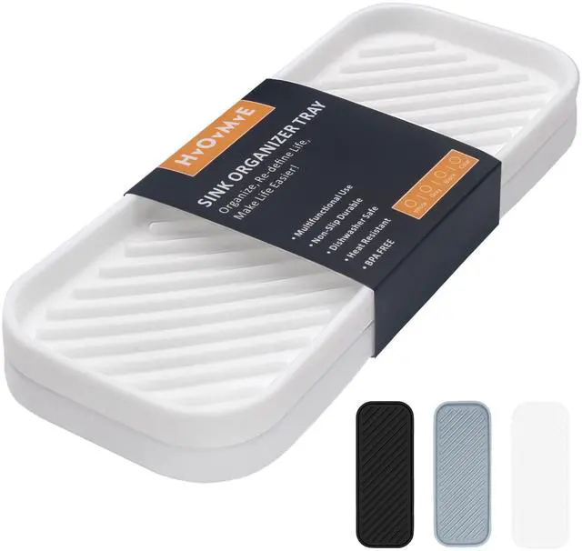 Main image of Silicone Organizer Tray, Soap and Sponge Holder for Kitchen Sink, Bathroom - Storage Tray for Dish Brush, Soap Dispenser, Dishwashing Accessories- 2 Pack (White)