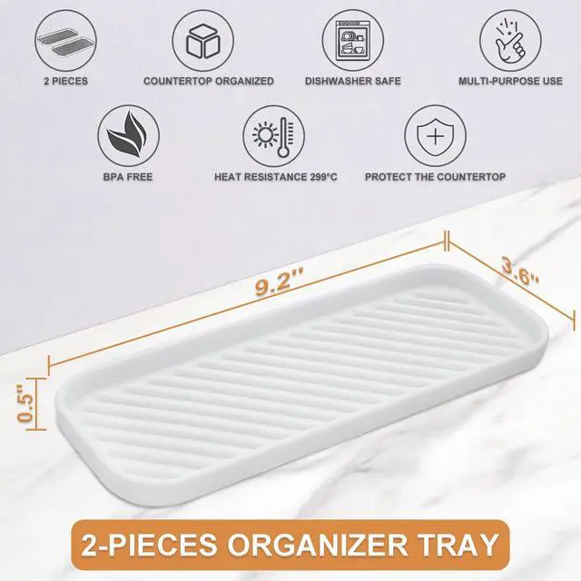 Alt view image 2 of 7 - Silicone Organizer Tray, Soap and Sponge Holder for Kitchen Sink, Bathroom - Storage Tray for Dish Brush, Soap Dispenser, Dishwashing Accessories- 2 Pack (White)