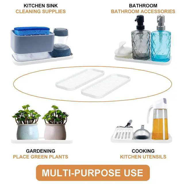 Alt view image 4 of 7 - Silicone Organizer Tray, Soap and Sponge Holder for Kitchen Sink, Bathroom - Storage Tray for Dish Brush, Soap Dispenser, Dishwashing Accessories- 2 Pack (White)