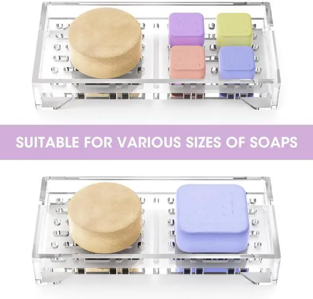 Alt view image 2 of 7 - Self Draining Soap Dish, Acrylic Bar Holder, Bathroom Kitchen, Clear