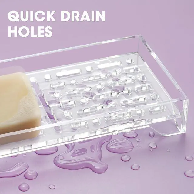 Alt view image 3 of 7 - Self Draining Soap Dish, Acrylic Bar Holder, Bathroom Kitchen, Clear
