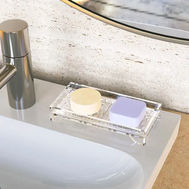 Alt view image 5 of 7 - Self Draining Soap Dish, Acrylic Bar Holder, Bathroom Kitchen, Clear
