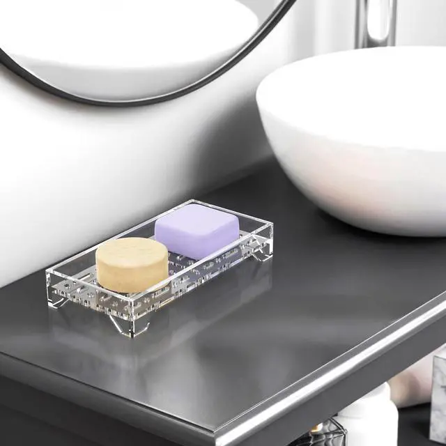 Alt view image 6 of 7 - Self Draining Soap Dish, Acrylic Bar Holder, Bathroom Kitchen, Clear