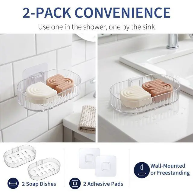 Alt view image 2 of 7 - Shower Caddy Compatible with Kitsch Shampoo Self-Draining Shampoo Bar Holder & Shower Shelves for Conditioner Bars & Soap Wall Mount or Free-Standing Organizer (2 Pack)