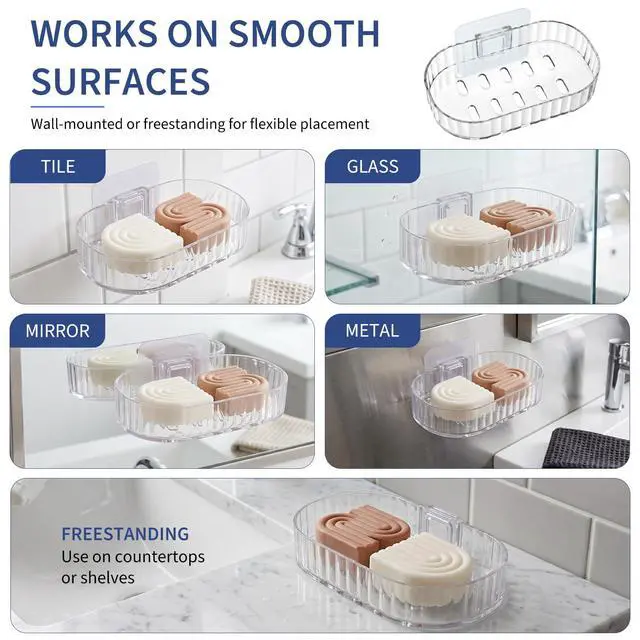 Alt view image 3 of 7 - Shower Caddy Compatible with Kitsch Shampoo Self-Draining Shampoo Bar Holder & Shower Shelves for Conditioner Bars & Soap Wall Mount or Free-Standing Organizer (2 Pack)