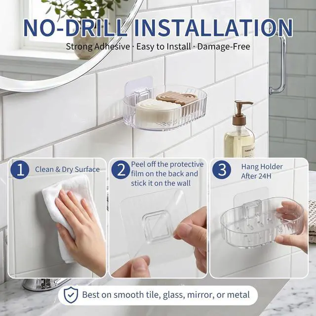 Alt view image 4 of 7 - Shower Caddy Compatible with Kitsch Shampoo Self-Draining Shampoo Bar Holder & Shower Shelves for Conditioner Bars & Soap Wall Mount or Free-Standing Organizer (2 Pack)