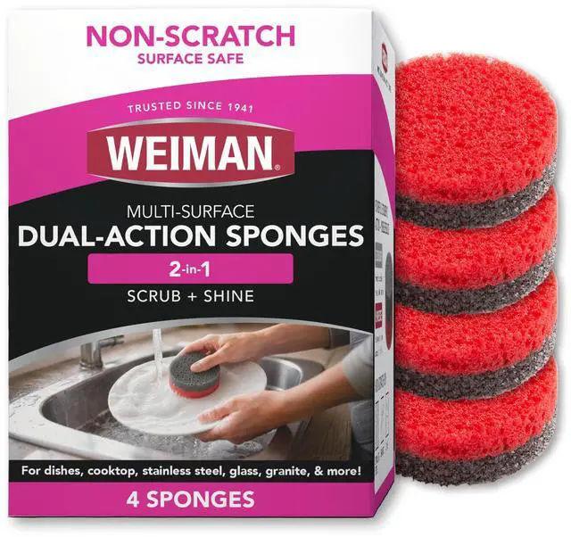 Main image of Multi-Surface Dual Action Sponges, Non-Scratch Scrub & Shine for Dishes, Cooktops, Stainless Steel, Glass, Granite, & More - Durable Kitchen Cleaning Sponges, 4 Sponges