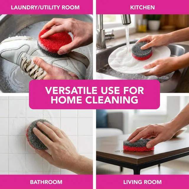 Alt view image 6 of 7 - Multi-Surface Dual Action Sponges, Non-Scratch Scrub & Shine for Dishes, Cooktops, Stainless Steel, Glass, Granite, & More - Durable Kitchen Cleaning Sponges, 4 Sponges