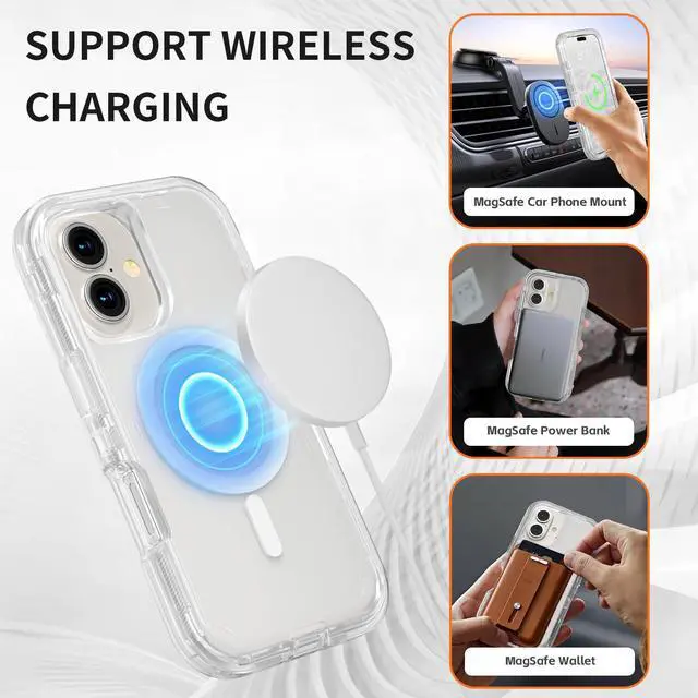 Alt view image 3 of 6 - for iPhone 16 Case, Compatible with MagSafe, Durable Dual Layer Transparent Magnetic Phone Cases, Heavy Duty Shockproof and Anti-Drop Protective Cover for iPhone 16, 6.1'', Clear