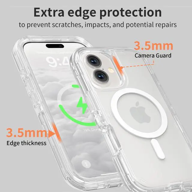 Alt view image 6 of 6 - for iPhone 16 Case, Compatible with MagSafe, Durable Dual Layer Transparent Magnetic Phone Cases, Heavy Duty Shockproof and Anti-Drop Protective Cover for iPhone 16, 6.1'', Clear