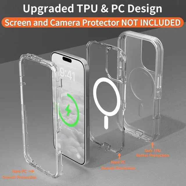 Alt view image 4 of 6 - for iPhone 16 Case, Compatible with MagSafe, Durable Dual Layer Transparent Magnetic Phone Cases, Heavy Duty Shockproof and Anti-Drop Protective Cover for iPhone 16, 6.1'', Clear