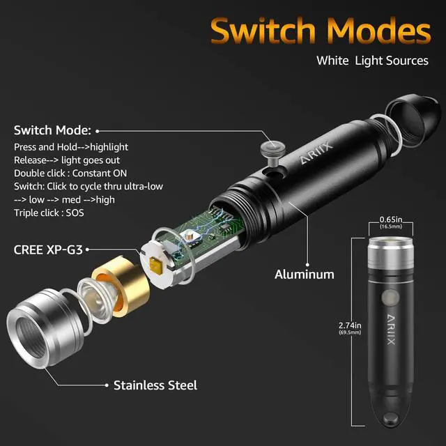 Alt view image 2 of 6 - Super Bright Outdoor EDC Mini Keychain Led Flashlight High 650 Lumens,Waterproof Rechargable Small Torch for Camping and Emergency,Best Gifts for You