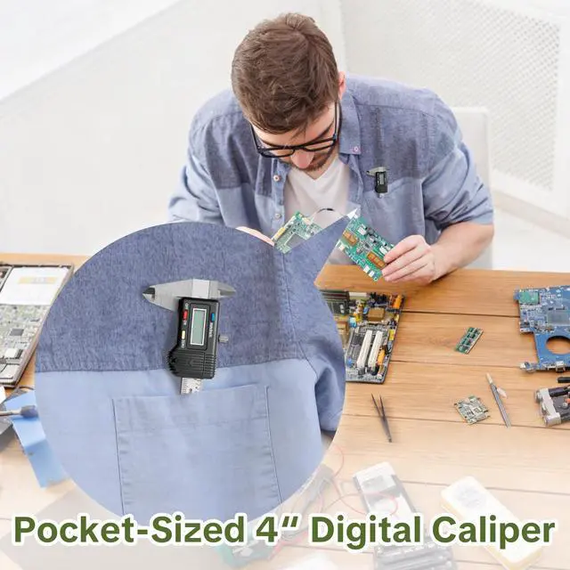 Alt view image 2 of 7 - Digital Caliper 0-4" Measuring Tool with Metal Ruler, Micrometer Caliper with Auto-Off Feature, Interchangeable Between inches and millimeters for DIY/Household and 3D Printing, Black