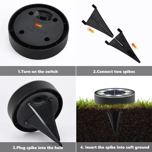 Alt view image 5 of 7 - Solar Ground Lights Outdoor Waterproof, 4 Pack 8 LED, White