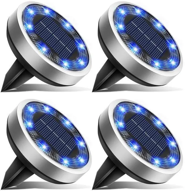 Main image of 4 Pack Solar Lights Outdoor, 8 LED Solar Ground Lights IP65 Waterproof Flat Solar Disc Light, Pathway Lights for Garden Lawn Patio Yard Path Landscape, Blue