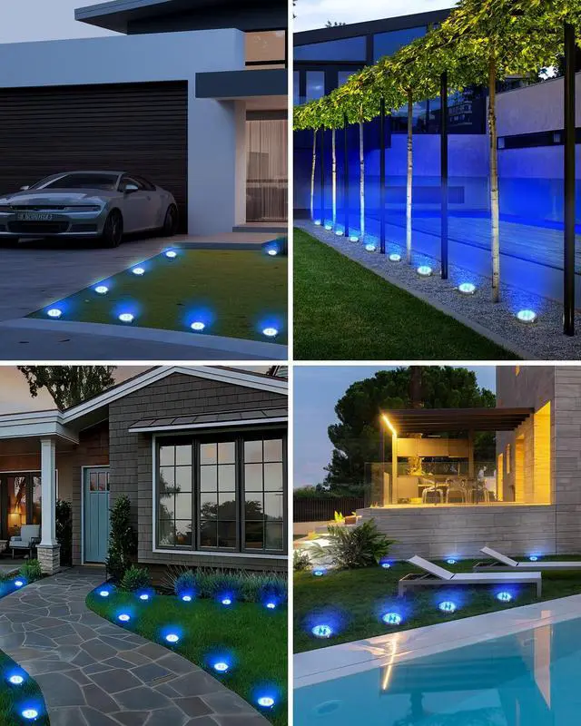 Alt view image 5 of 7 - 4 Pack Solar Lights Outdoor, 8 LED Solar Ground Lights IP65 Waterproof Flat Solar Disc Light, Pathway Lights for Garden Lawn Patio Yard Path Landscape, Blue