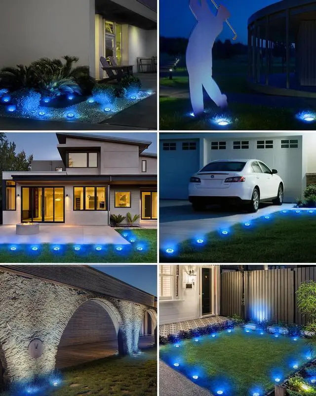 Alt view image 7 of 7 - 4 Pack Solar Lights Outdoor, 8 LED Solar Ground Lights IP65 Waterproof Flat Solar Disc Light, Pathway Lights for Garden Lawn Patio Yard Path Landscape, Blue