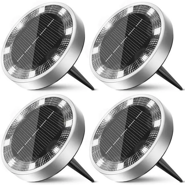 Main image of 4 Pack Solar Ground Lights Outdoor, 8 LED Mini Flat Solar Disc Lights, IP65 Waterproof Pathway Lights Solar Powered, Landscape Lighting for Garden Walkway Driveway Yard Lawn,Cool White