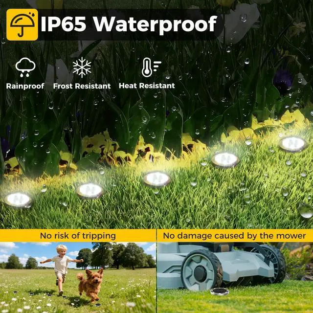 Alt view image 3 of 7 - 4 Pack Solar Ground Lights Outdoor, 8 LED Mini Flat Solar Disc Lights, IP65 Waterproof Pathway Lights Solar Powered, Landscape Lighting for Garden Walkway Driveway Yard Lawn,Cool White