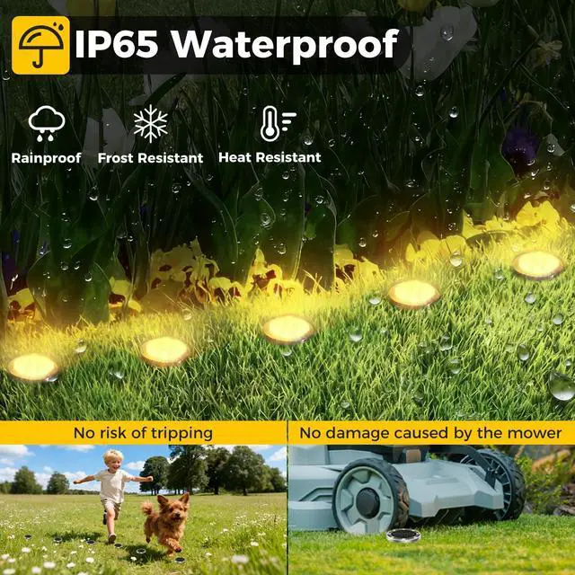 Alt view image 3 of 7 - 6 Pack Solar Ground Lights Outdoor, 8 LED Mini Flat Solar Disc Lights, IP65 Waterproof Pathway Lights Solar Powered, Landscape Lighting for Garden Walkway Driveway Yard Lawn,Warm White