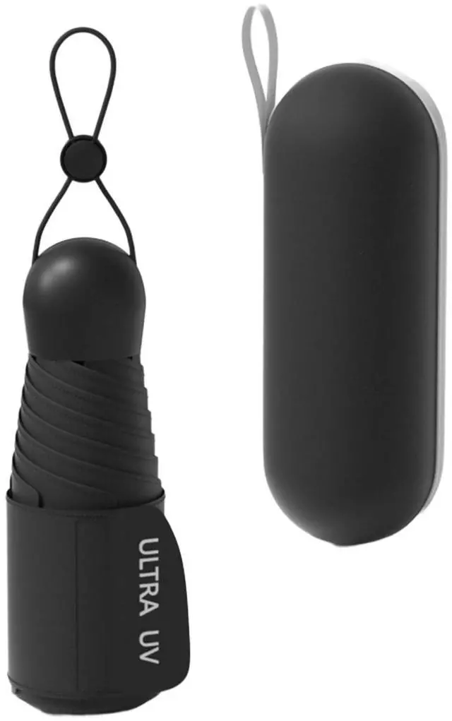 Main image of Small Compact Mini Travel Umbrella with Case - Collapsible Pocket Size for Purse, UPF 50+ UV Sun Protection & Rain, Lightweight Portable Packable Tiny Micro Umbrella for Women Kids Men (Black)