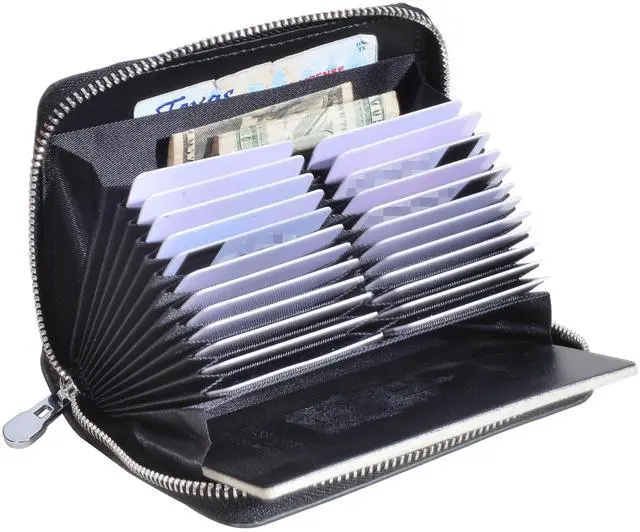 Main image of Genuine Leather Credit Card Holder Case Passport Wallet RFID Blocking (Black)