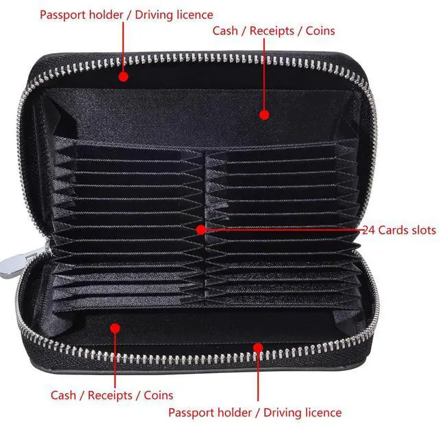 Alt view image 5 of 6 - Genuine Leather Credit Card Holder Case Passport Wallet RFID Blocking (Black)