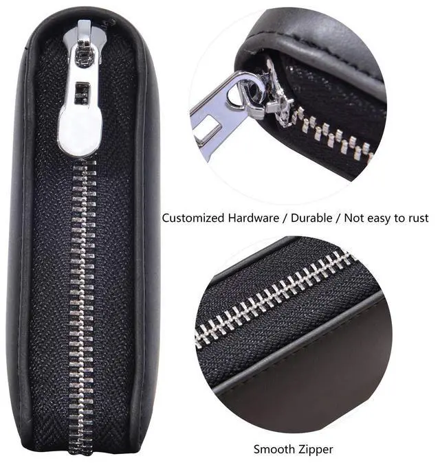 Alt view image 6 of 6 - Genuine Leather Credit Card Holder Case Passport Wallet RFID Blocking (Black)