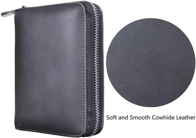 Alt view image 2 of 6 - Genuine Leather Credit Card Holder Case Passport Wallet RFID Blocking (Black)