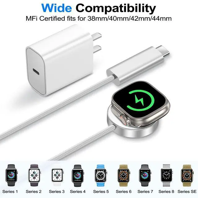 Alt view image 2 of 7 - Fast Charging Cable for Apple Watch Charger & 20W Plug Adapter for iPhone,Portable USB C Wireless iWatch/iPhone Charger Cord Compatible with Apple Watch Ultra 2/Ultra/SE/11/10/9/8/7/6/5/4/3/2/1-White