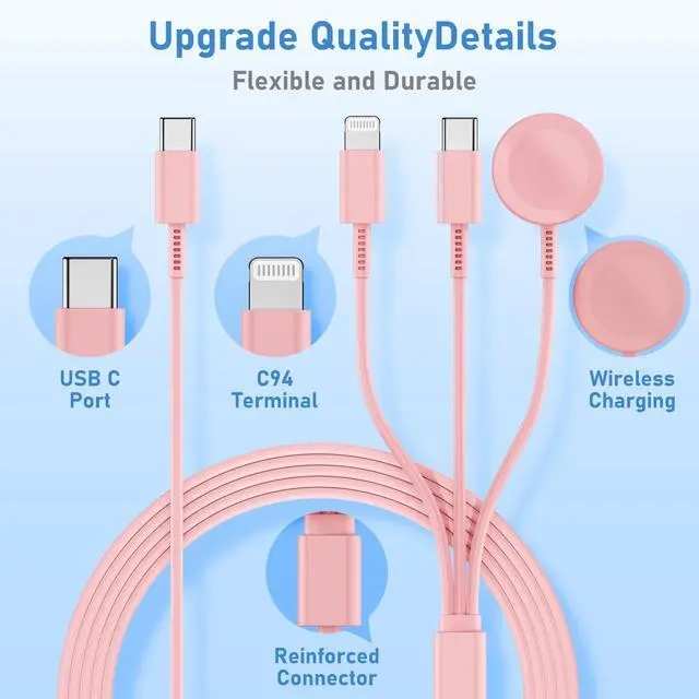 Alt view image 4 of 6 - Apple Watch Charger Fast Charging,3 in 1 Multi Charger USB C Cable,iWatch Charger Cord 6FT for iWatch Ultra3/2/1/SE 3/2 Series 11/10/9/8/7/6/5/4,for iPhone17 15 16 Pro Max/14/13/12/11-Pink